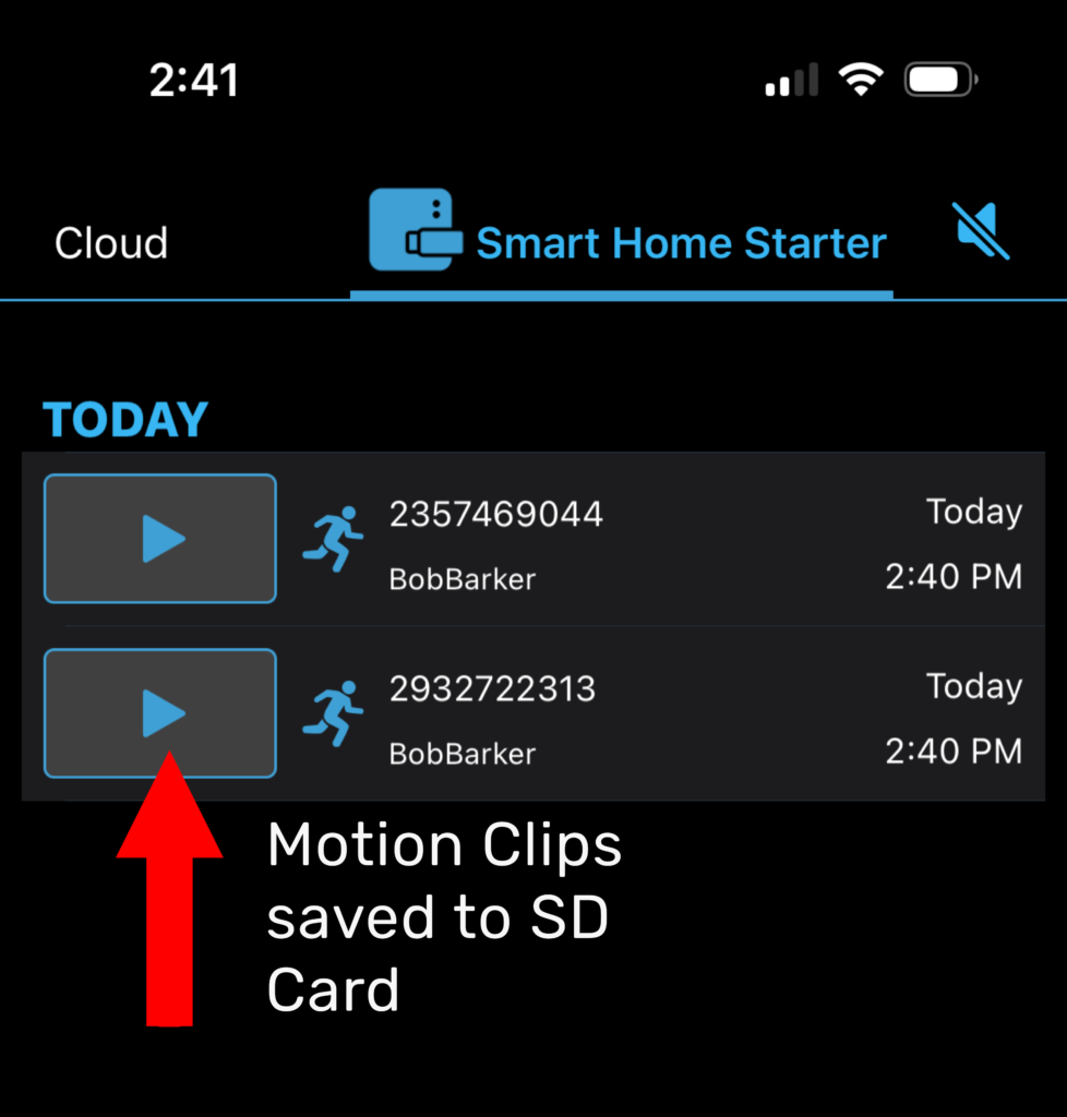 Screen shot of the motion clips saved to SD card when there is not an active subscription